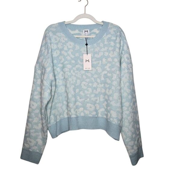 John + Jenn Blue Leopard Print Knit Sweater Women’s Size XL Soft Cozy Pullover - Picture 2 of 7